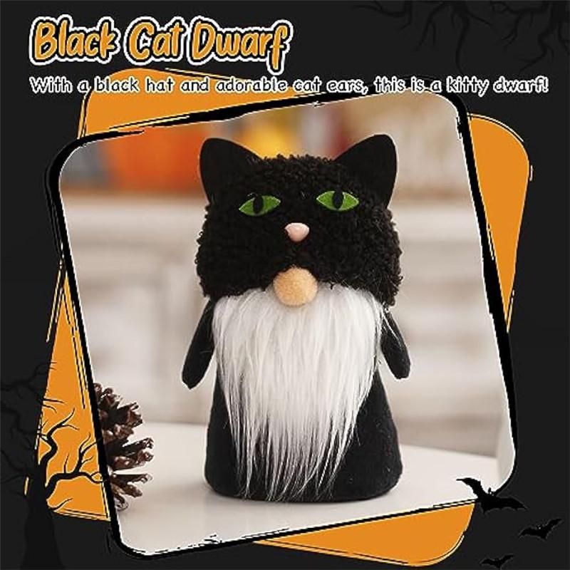 Черная кошка, гномы, плюшевые украшения на Хэллоуин, 3 шт., милые куклы, подарок для детей, шапки с тыквой дьявола, шведский безликий эльф, гном, коллекционная вещь