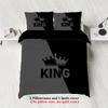 3pcs Fashionable Black Grey KING and QUEEN Design Printed Bedding Set, Soft, Comfortable, Breathable Duvet Cover, Bedroom