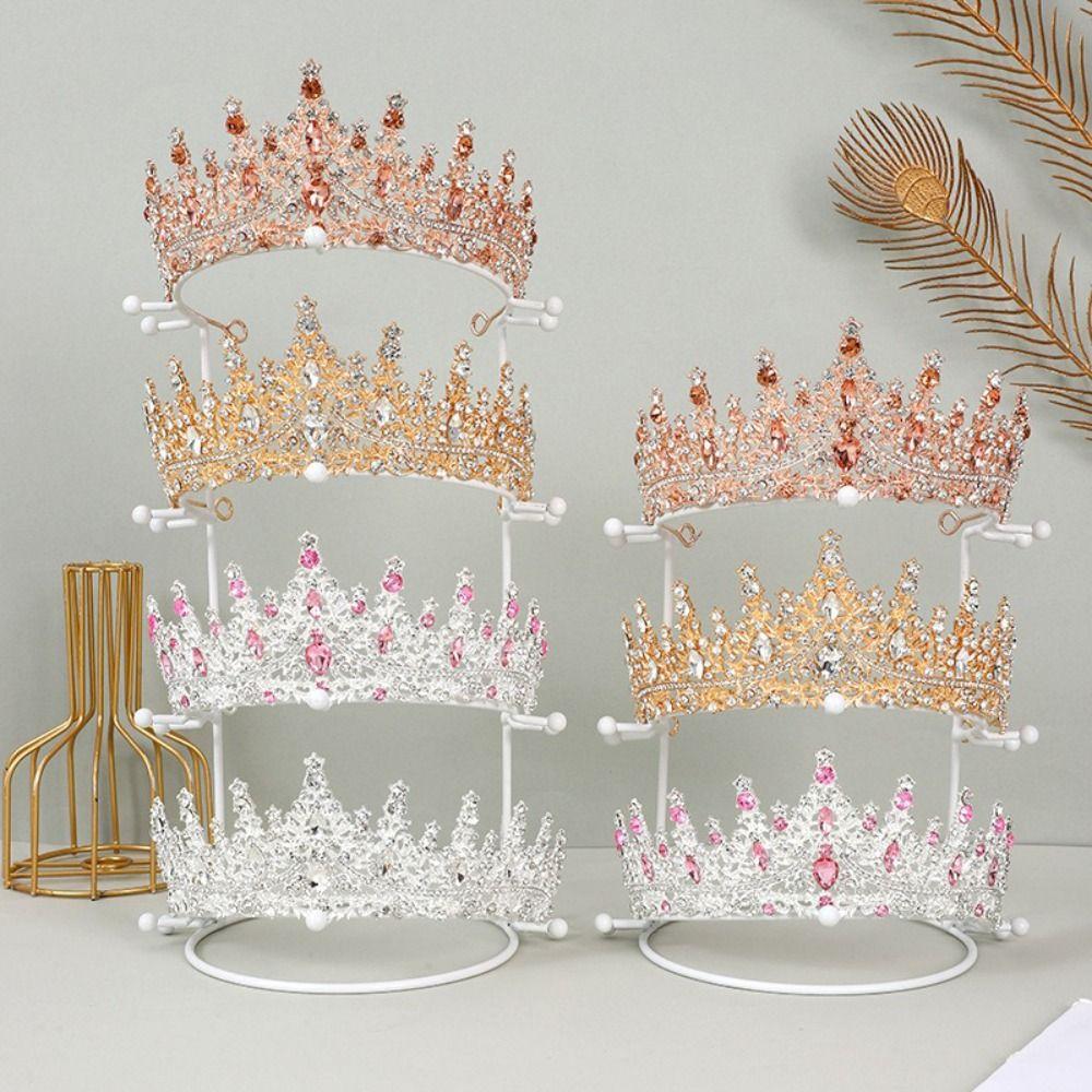 Gold White Crown Display Stand 2/3/4-Tier Jewelry Organizer For Girl Room Exhibition