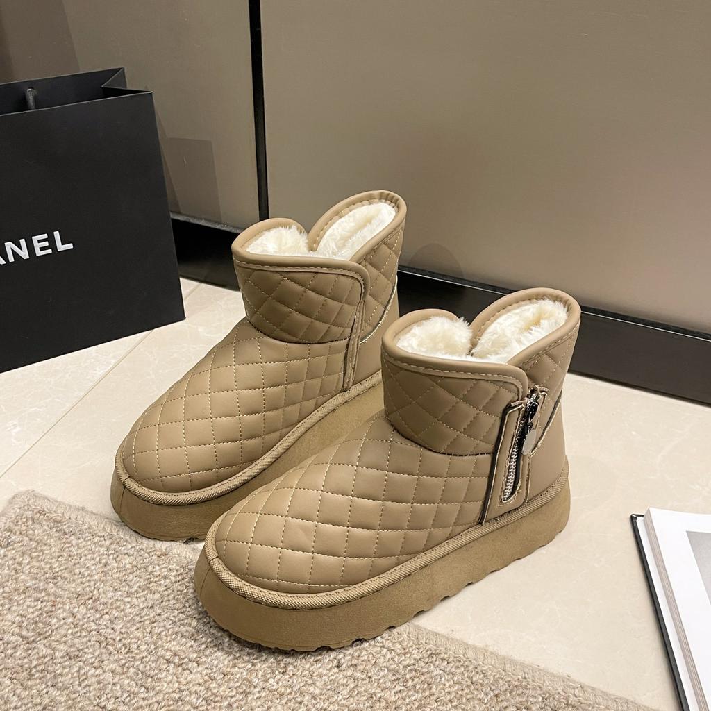 Новые зимние ботинки на толстой подошве, женские зимние ботинки, утепленные и утолщенные, теплые, водонепроницаемые хлопковые ботинки в ромбовидный узор