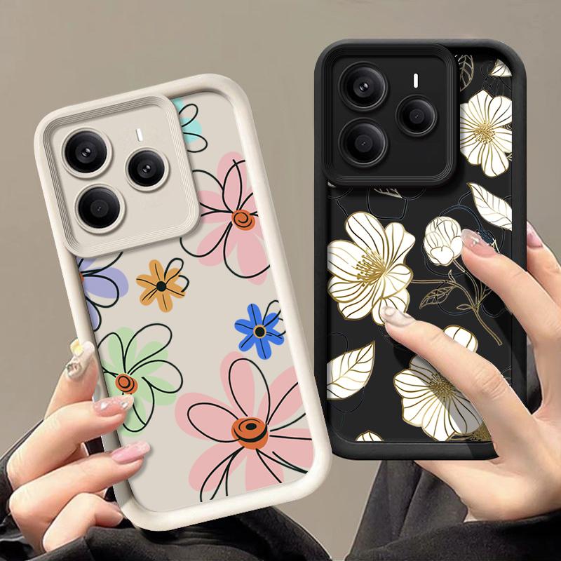 Мягкий силиконовый чехол для телефона с цветочным принтом для Xiaomi 14T Pro 13T Poco X7 F6 X6 Redmi Note 14 Pro 13 12 11 TPU противоударный защитный бампер для объектива