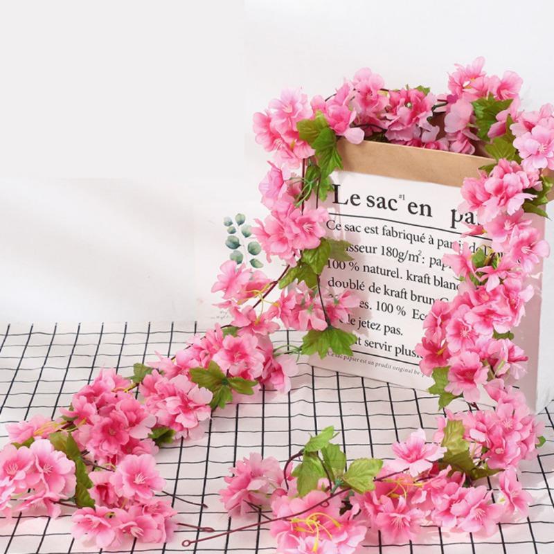 230 см розовая вишня искусственный цветок шелковая гирлянда виноградная лоза искусственный цветок для дома вечеринка сад арка свадьба фон украшения