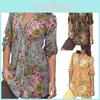 Women Shirt Tops Vintage Floral Print V Neck Tunic Tops Blouse Gift Clothing