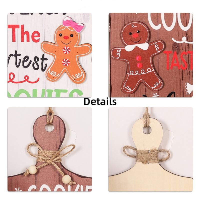 Christmas Gingerbread Man Wooden Ornaments Home Cookie Man Decor Hangings Sign Pendants Welcome Front Door Hanger New Year Gifts
