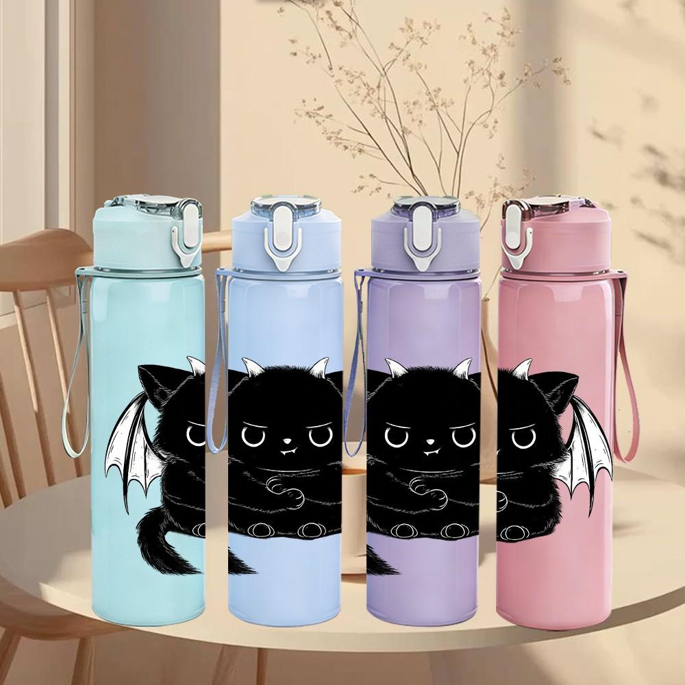 1PC Black Cat Wearing Sunglasses Print 750ml Color Plastic Sports Water Bottle Leakproof Flip Straw Lid Suitable for Sports Office Home Use