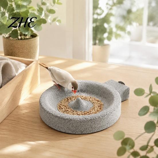Cage Mount Bird Feeder Pumice Food Bowl, 2-in-1 Stone Water Dish, Natural Material Birdcage with Screw for Parakeets Finches Canaries Lovebirds Bath