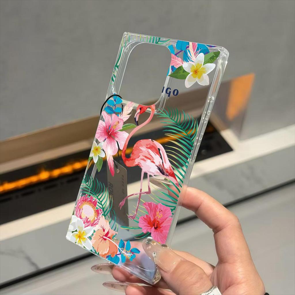 Прозрачный квадратный чехол-трубка для защиты iPhone 13 14 Pro Max 15 Plus 11 16 ProMax 12, чехол с рисунком фламинго, защита от кислорода
