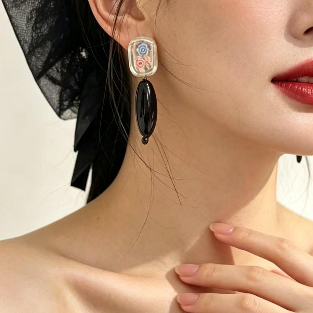 Винтажные Серьги-Гвоздики Черная Серия Игла из Серебра 925 Минималистичные Высококлассные Аксессуары с Индивидуальностью для Женщин