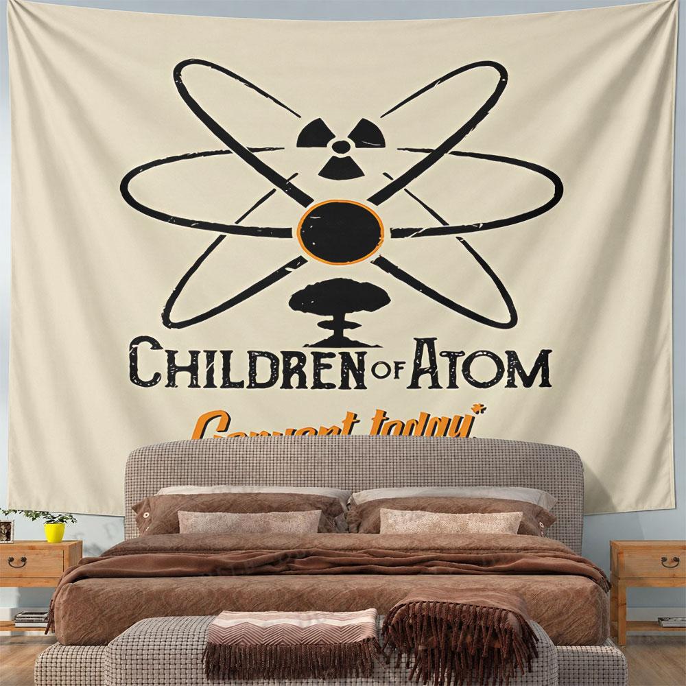 Children of Atom Radiation Tapestry Wall Hanging Fallout Vintage Poster Decor for Bedroom Gaming Room Man Cave Gift