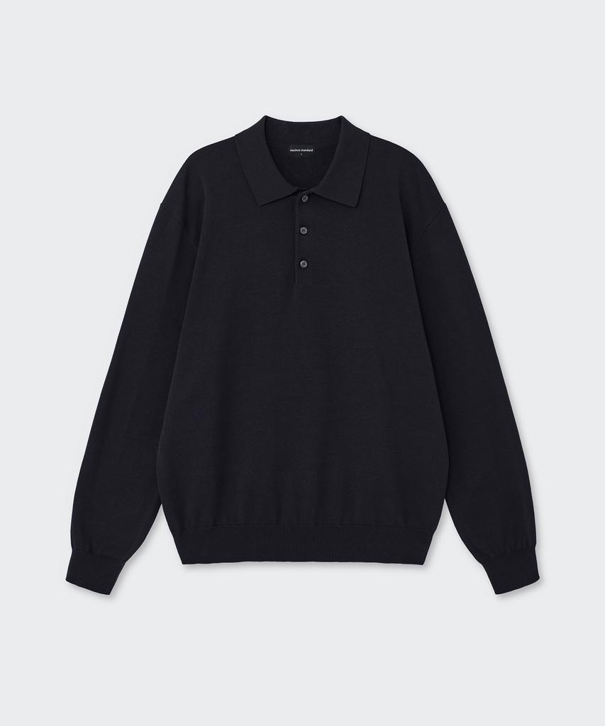 MUSINSA STANDARD Washable Supima Cotton Long Sleeve Knitted Polo Shirt [Navy]