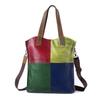 Genuine Leather Retro Style Shoulder Bag for Ladies Contrasting Color Checkered Bag Large Capacity Casual Colorful Stitching