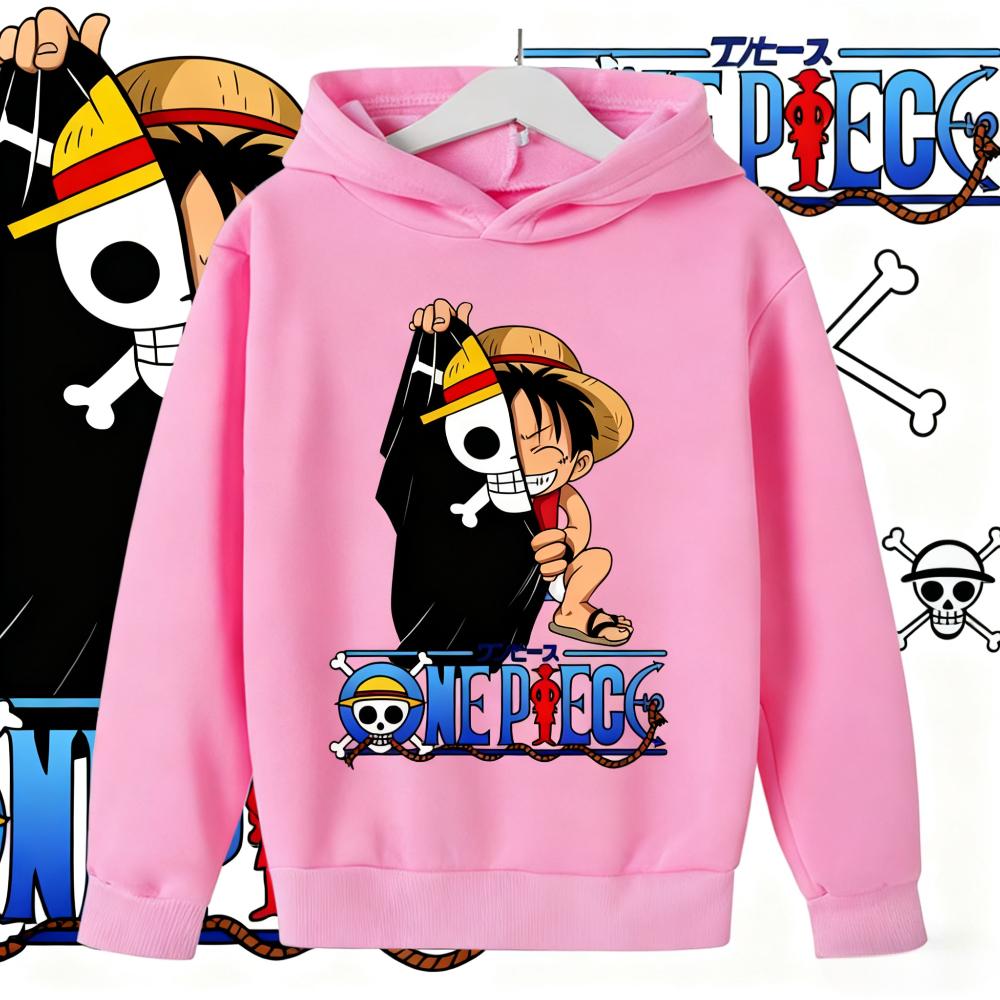 2026 New Anime One Piece Hoodies Kids Fashion Luffy Pullover Fashion Hoodie Sweats Kids Hip Hop Coat Boys Clothing Y2k