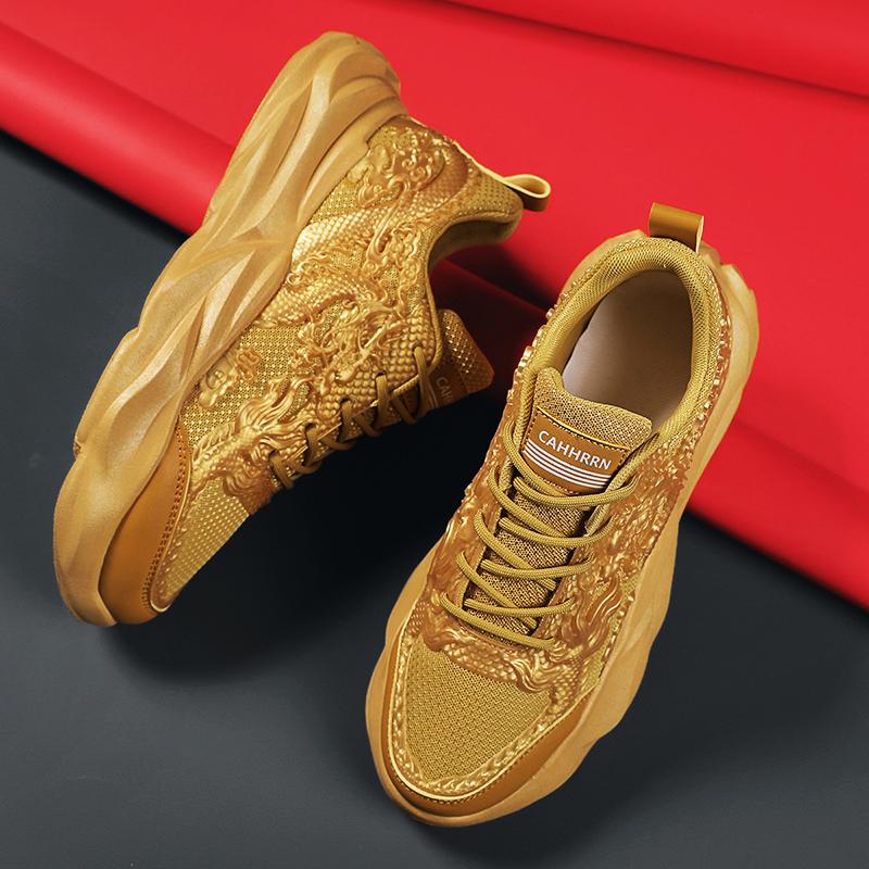 2024 Последние повседневные мужские туфли Красные молодежные драконьи года Универсальные спортивные туфли Толстая подошва Легкие повседневные туфли Дышащие