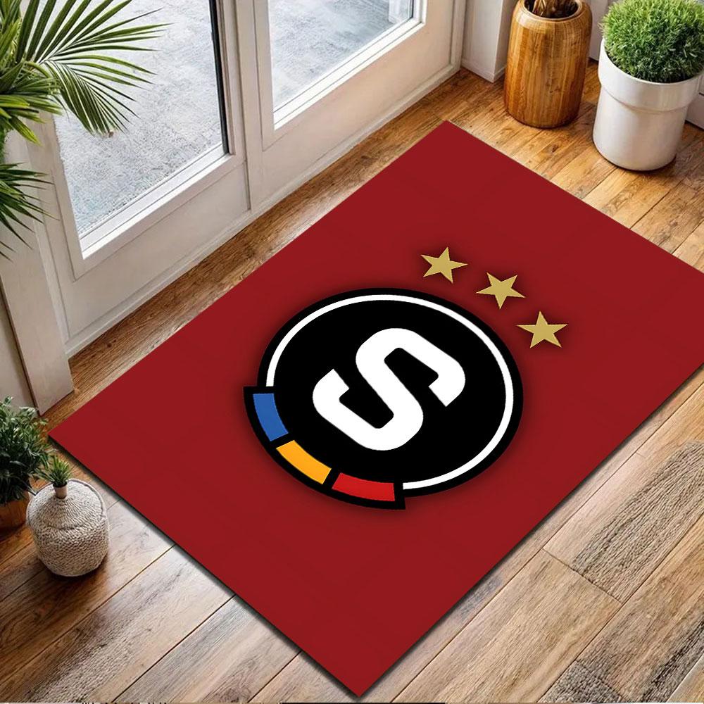 Stylish Red Logo with Stars Patterned carpet, non slip mat suitable for living room and bedroom sofas