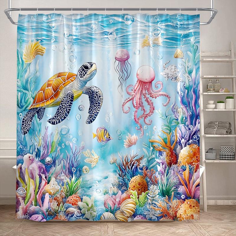 Морские животные Морская черепаха Шторки для душа Тропические рыбы Кораллы Подводная природа Пейзаж Детская занавеска для ванной Домашний декор для ванной комнаты