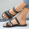 Rimocy Summer Flat Heel Sandals for Women Casual Plus Size 42 Beach Slippers Woman Pu Leather Strap Slip-On Gladiator Sandals