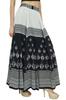 Women's Black Block Printed Cotton Elastic Waist Designer Maxi Skirt-L
