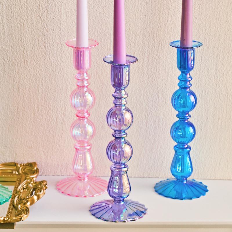 Цветной стеклянный конусный подсвечник, высокий подсвечник, украшение для вечеринки, настольное украшение, домашний декор, свадебное украшение