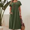 Women's Fashion Summer Spring Solid Color Print O-Neck High Waist Casual Dresses