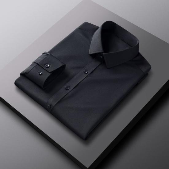 Мужская классическая рубашка с длинным рукавом и лацканами, рубашка на пуговицах, однотонная официальная деловая рубашка для работы, свиданий, собеседований, свадеб