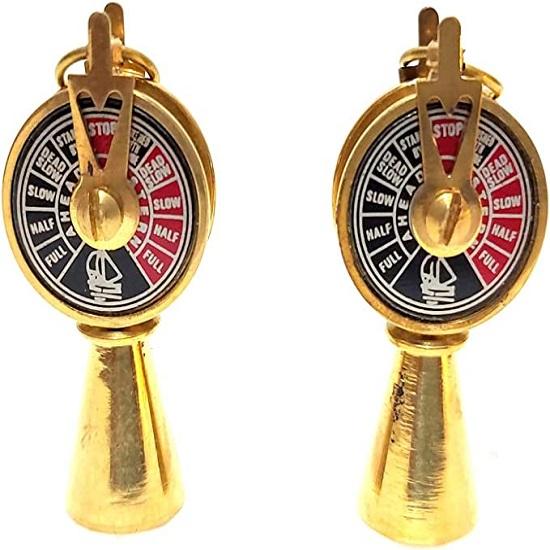 Золотой морской брелок для ключей из цельной латуни с изображением судового двигателя и телеграфа