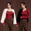 Lace V Neck Women Thermal Clothes Ultra-thin Invisible Warmth Long Pants  Autumn Winter Warmth