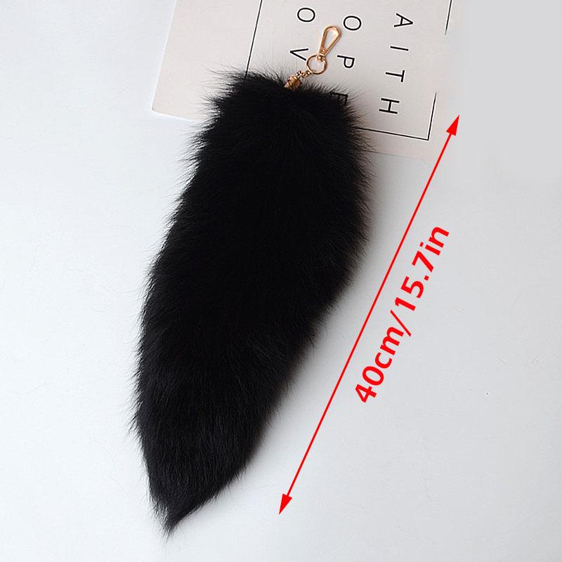 Charm Long Pendant Fluffy Fox Tail Fur Keychain Handbag Accessories Keyring Fashion Lovely 40cm