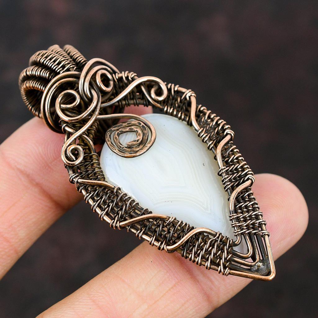 Подвеска из агата Ботсваны с медью, драгоценный камень, обернутая медной проволокой, ювелирные изделия ручной работы из меди, подарок для нее, ювелирные изделия из агата Ботсваны, свадебные подарки