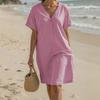 Женское повседневное платье-футболка с V-образным вырезом и коротким рукавом, свободное платье, летний пляжный сарафан для путешествий и отпуска