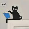 Unique Door Frame Decoration Wooden Cartoon Cat Pendant, Cute Black Corner Funny Topper Decoration, Decorative Wall Sticker for Photo Frames