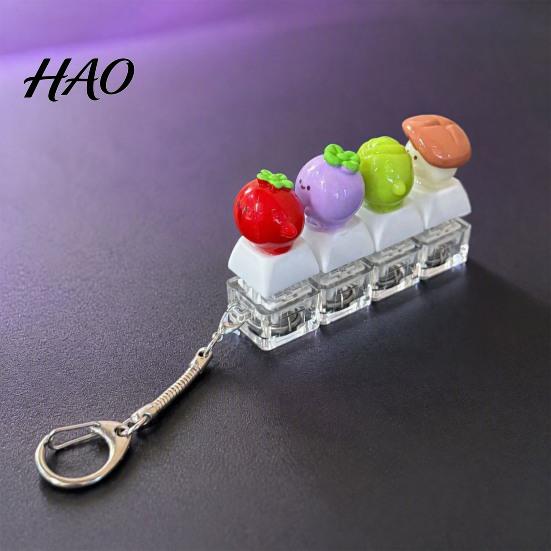 Backpack Hanging Decor Vegetable Fidget Keyboard with LED Light, Stress Relief Clicker Keychain Anxiety Tool for Backpack, Portable Mechanical Keycap