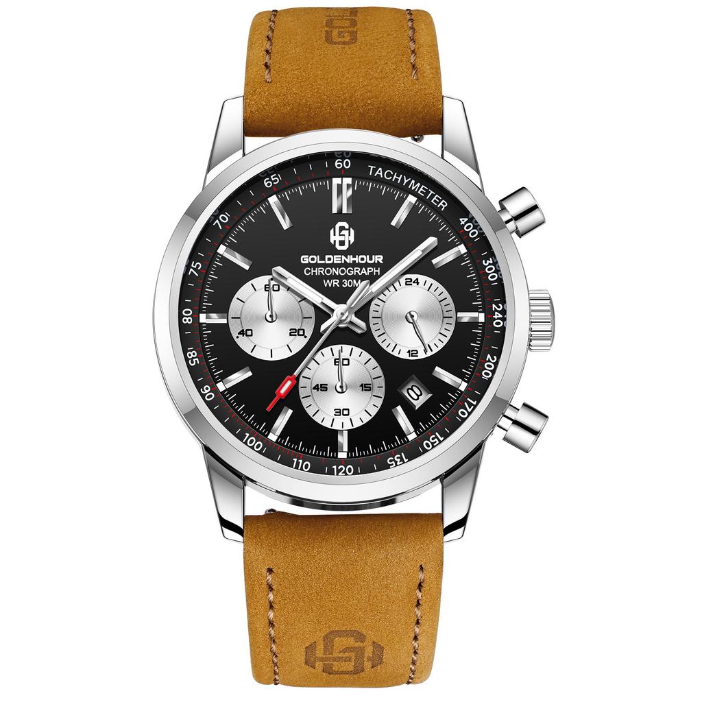 Luxury Mens Watch Fashion Leather Luminous Calendar Business Man Watch Waterproof Chronograph Gold Quartz Watches for Men