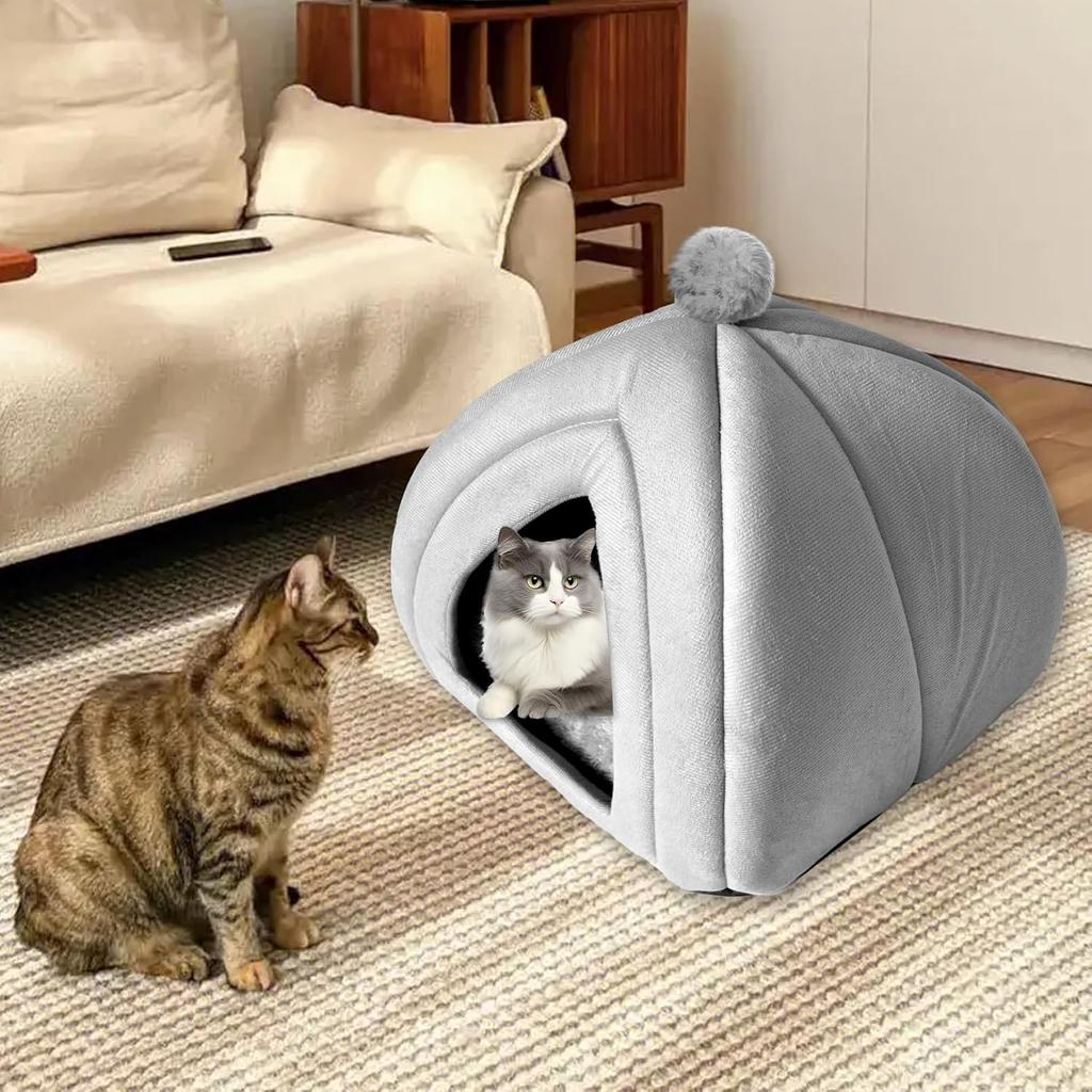 Cat Cave Bed Foldable Cat Bed Dome for Indoor Kitten with Removable Washable Cushion Kitten House Huts with Anti-Slip Bottom for Small Medium Kitty