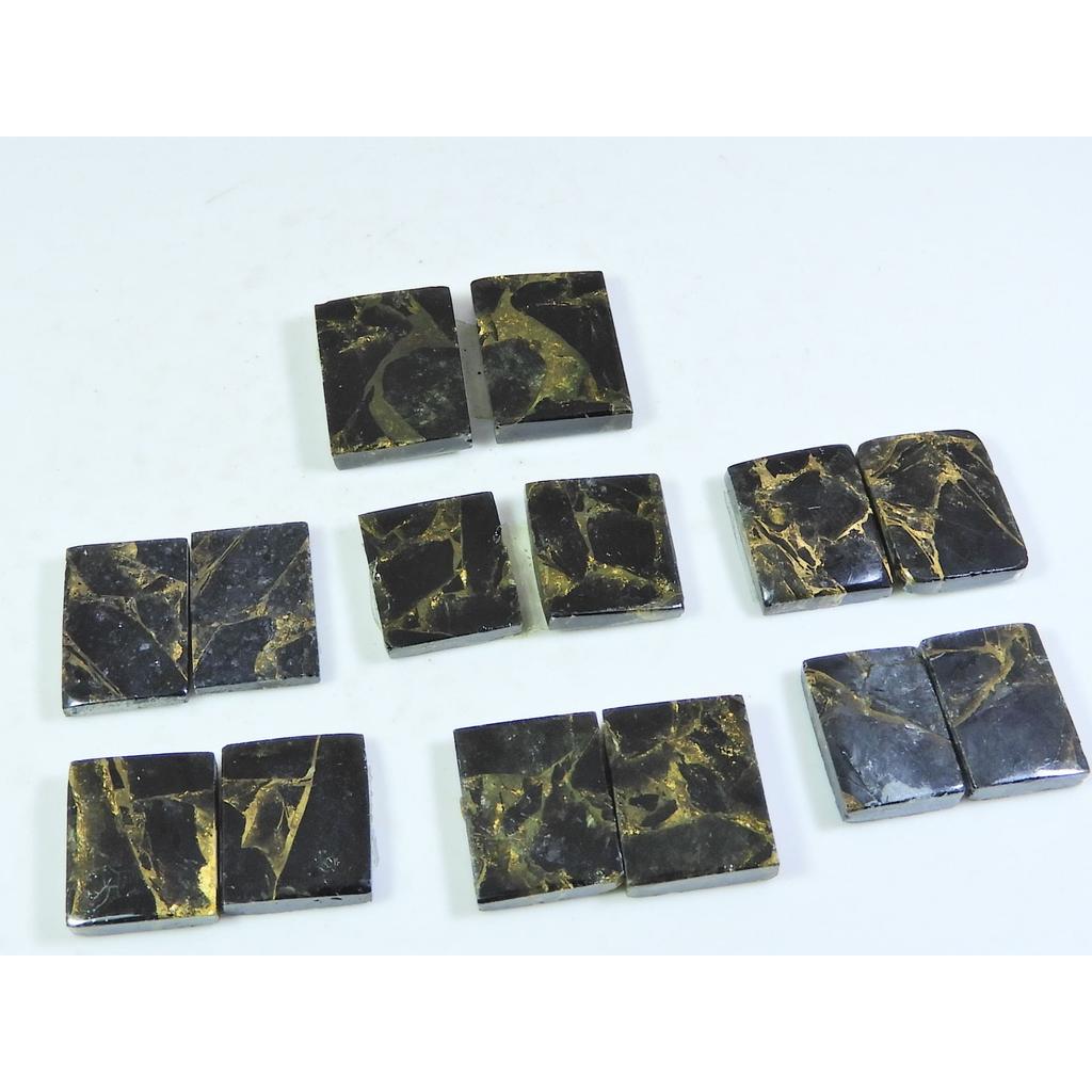 108Cts. Натуральный Черный Медный Бирюзовый Октагон Кабошон Парный Набор 7 Пар A-142