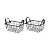 2-Pack Wire Basket Organizers with Faux Leather Handles Stackable Rectangular Storage Baskets Bathroom Kitchen Home Office
