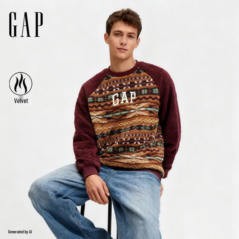 Gap Унисекс Зимняя Толстовка с Логотипом, Тяжелая, из Шерпы, с Рукавами Реглан