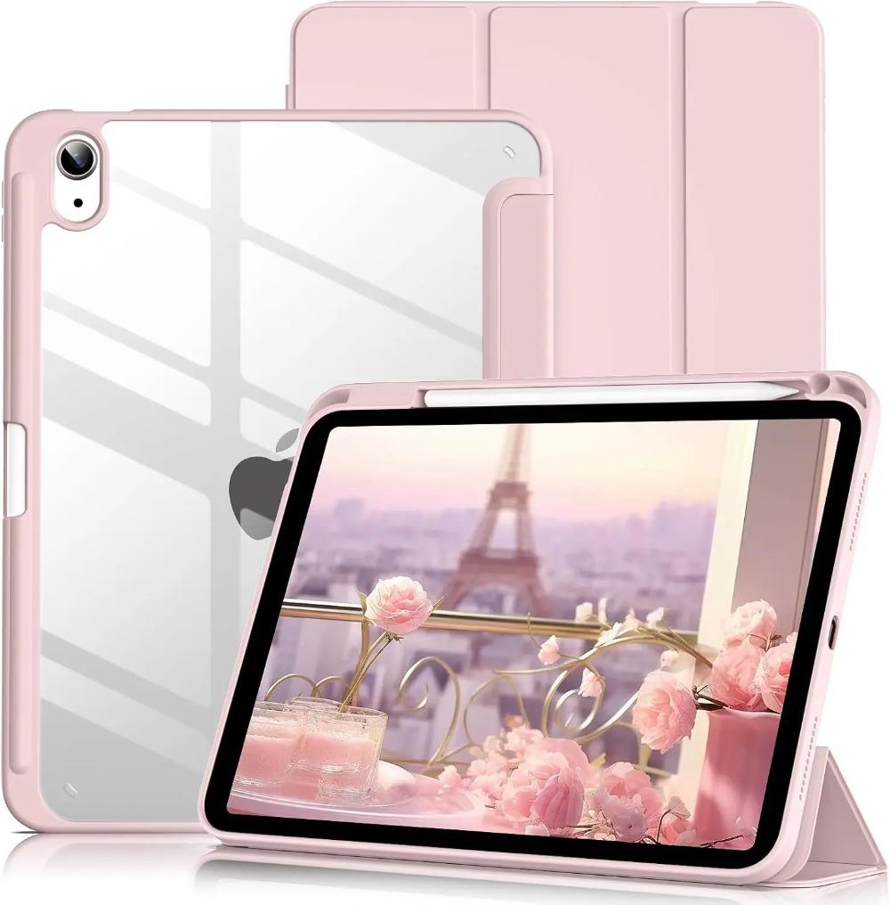 For iPad A16 Case 11th Generation 11inch , iPad 10th 10.9inch Transparent Back Cover Shell Tri-fold Stand with Pen Hold