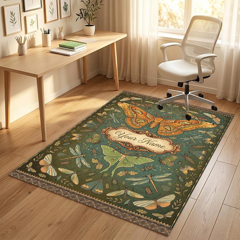 Butterflies Birds Night Theme Soft Crystal Velvet Rug Custom Name & Text Print Non Slip Floor Rug for Bedroom Living Room