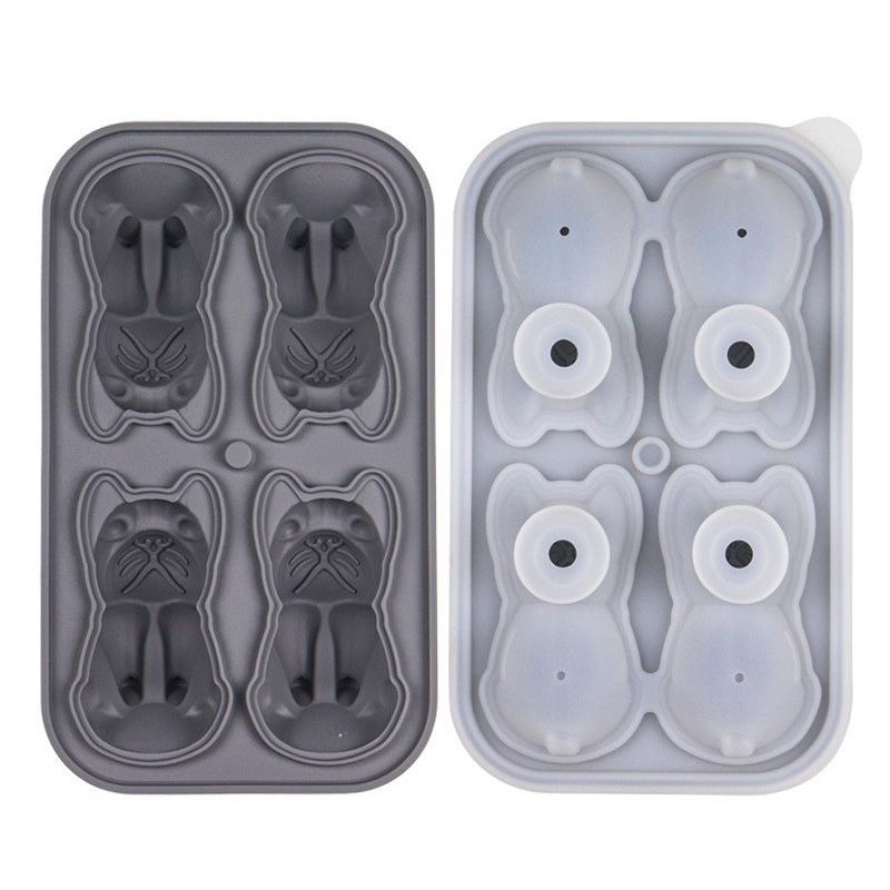 Kitchen Accessaries Animal Silicone Ice Grid Fadou Dog Ice Block Mold 4-grid Puppy Ice Grid Mold