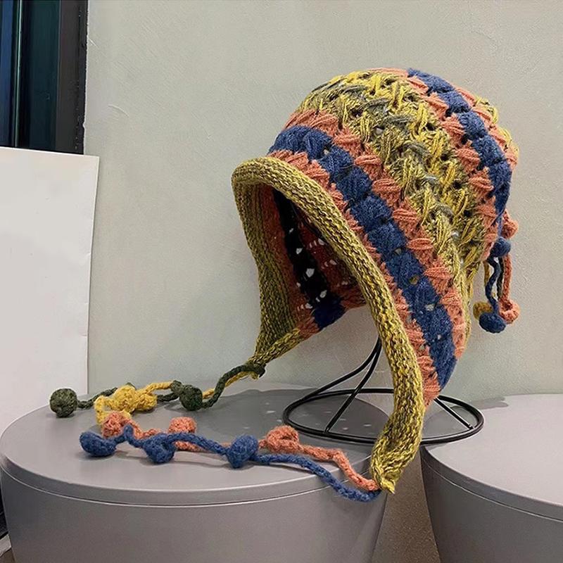 Женская мода повседневная осенне-зимняя вязаная панама красочные полосатые женские шапки