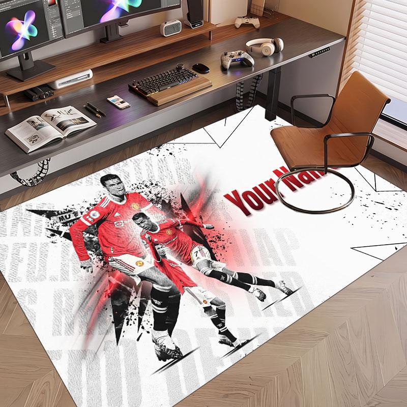 Custom Rug Cristiano Ronaldo Pattern Print Name Text Soft Non‑Slip Floor Carpet for Home Indoor Decoration