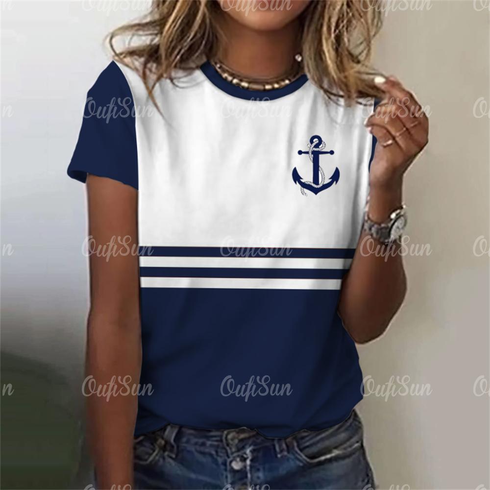 Новый стиль, футболка для женщин, топ с 3D принтом «Якорь», летние футболки большого размера для женской одежды, женская мода с круглым вырезом, большие размеры