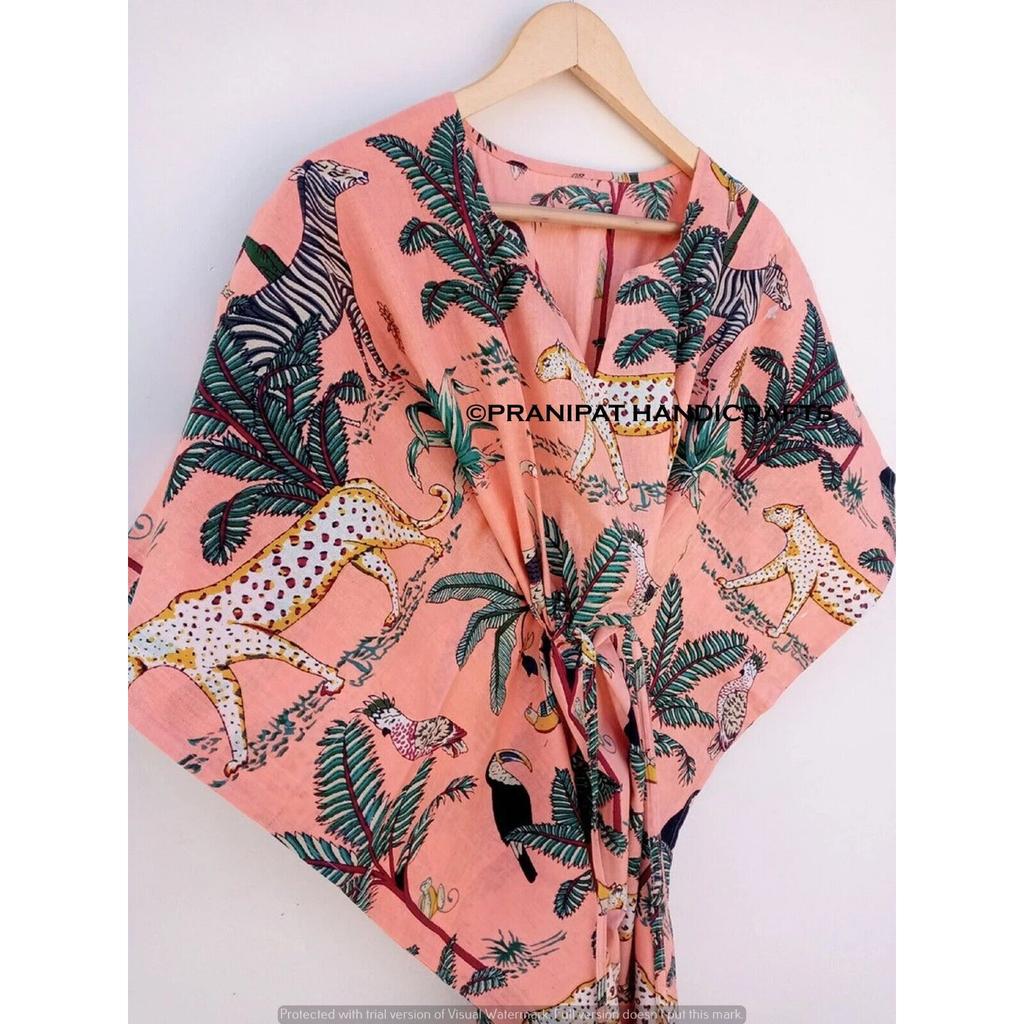 Женское хлопковое хиппи-летнее персиковое ночное платье с принтом животных, длинное макси-платье-кафтан CKFTN-SCRN-FULL-BUYIT-114