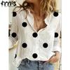 Women's Fashion Casual Spring Autumn Polka Dot Print Long Sleeve POLO Neck Blouses & Shirts