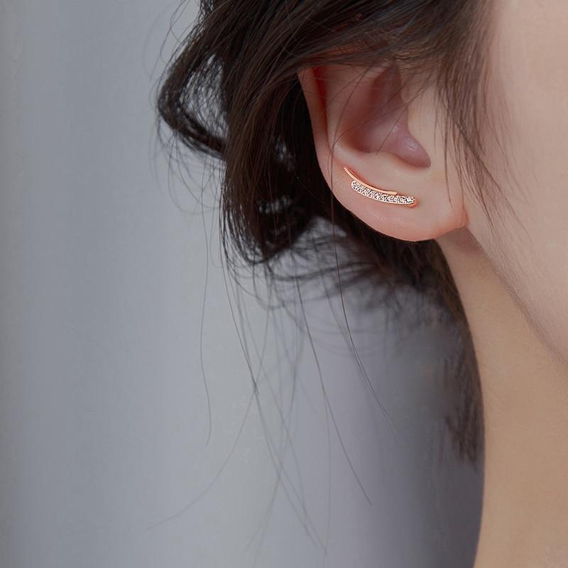 Тонкие изогнутые серьги-гвоздики Sterling Color Гладкие Женские Маленькие Геометрические Серьги с Цирконами Минималистичные Украшения S E1313 Геометрические Гвоздики