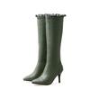 Зеленые Белые Женские Сапоги до Колена Острый Носок Высокий Каблук-Шпилька Маленький Большой Размер 32 48