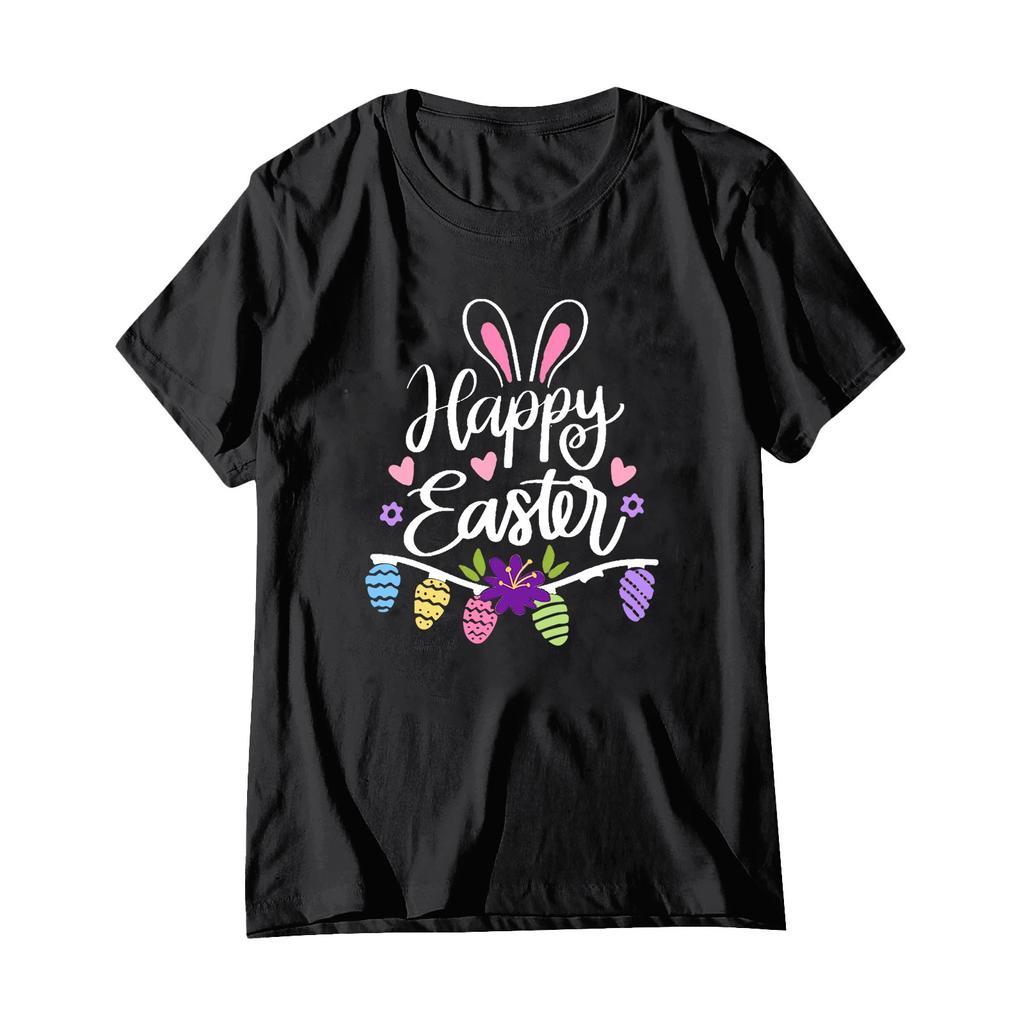 Женская модная пасхальная принтованная повседневная плиссированная круглая футболка с коротким рукавом
