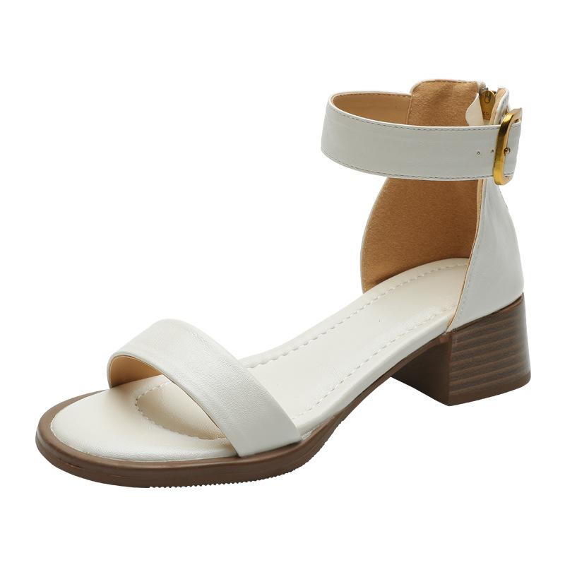 Босоножки на платформе на среднем каблуке женские французские ретро с задней молнией на толстом каблуке с широким открытым носком на среднем каблуке римские туфли женские