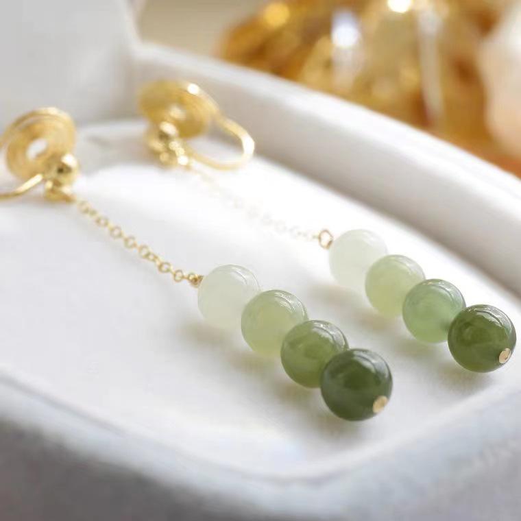 Ретро китайские клипсы в стиле Ханьфу из нефрита Хэтянь - Уникальный нишевый дизайн, не требующий пирсинга