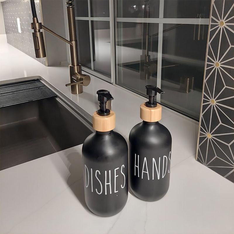Белый и черный диспенсер для рук и посуды с силиконовым подносом и насосом, бутылки для мыла, многоразовые бутылки для ванны и кухни